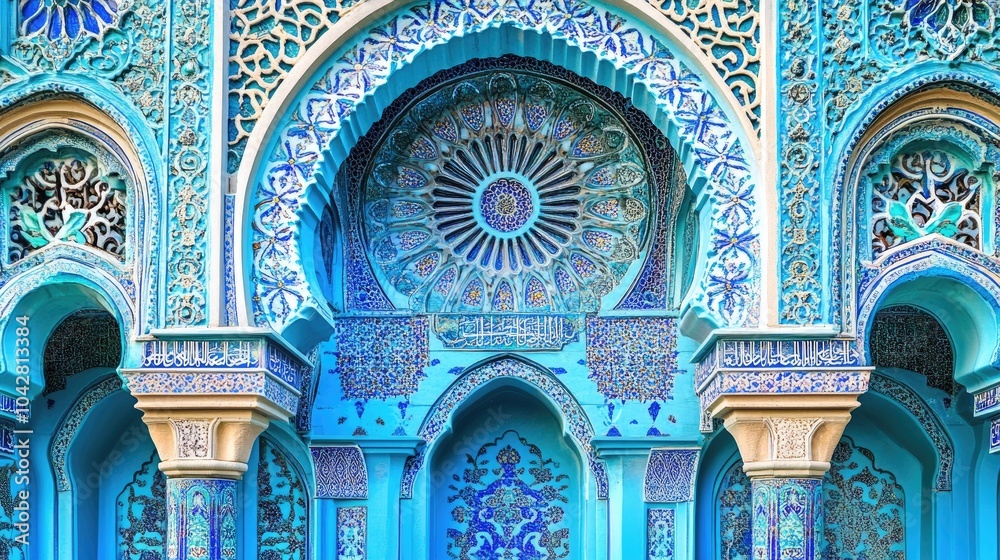 Obraz premium Intricate Blue Tile Patterns on Decorative Wall