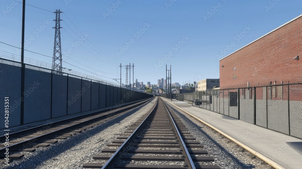Fototapeta premium Expansive View of Railway Tracks and Urban Landscape