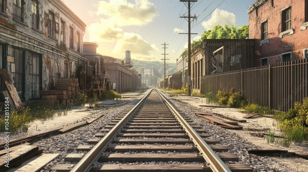 Fototapeta premium Expansive View of Railway Tracks in an Abandoned Area