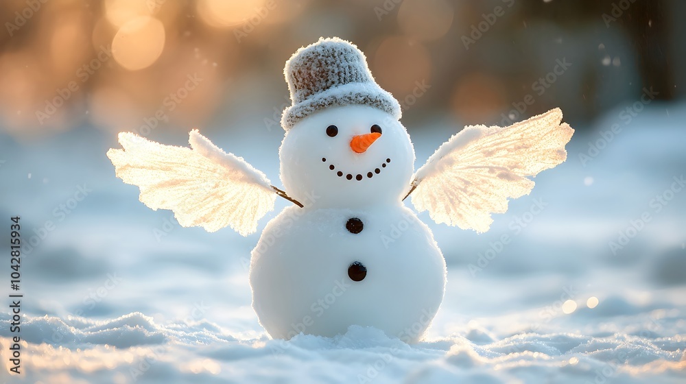 Obraz premium Charming Snowman with Wings in Winter Scene