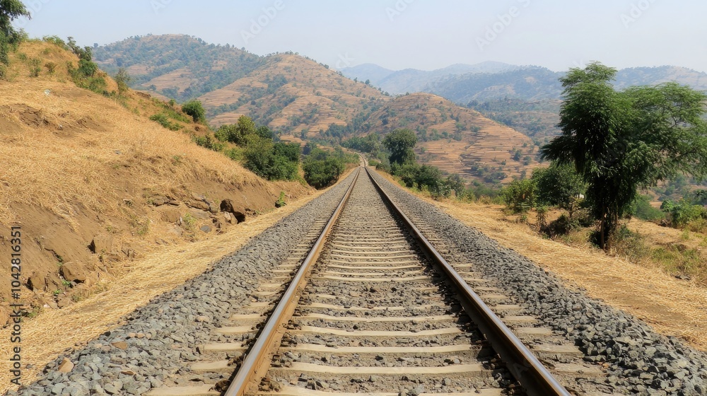 Scenic View of Parallel Railway Tracks in Nature Scenic View of Parallel Railway Tracks in Nature