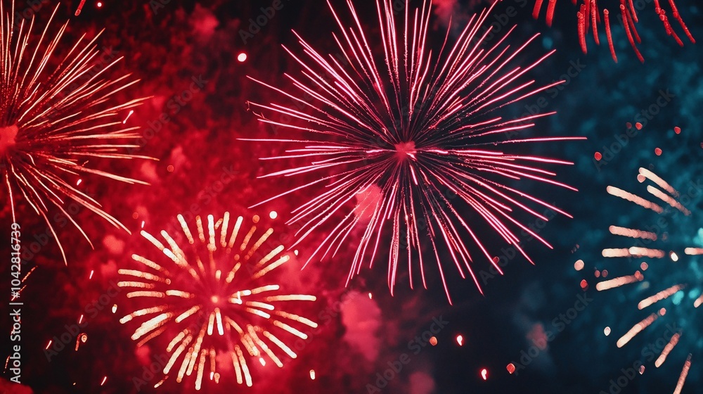 Vibrant fireworks display illuminating the night sky in red blue and gold celebrating festivities with joyful explosions of color Vibrant fireworks display illuminating the night sky in red blue and gold celebrating festivities with joyful explosions of color