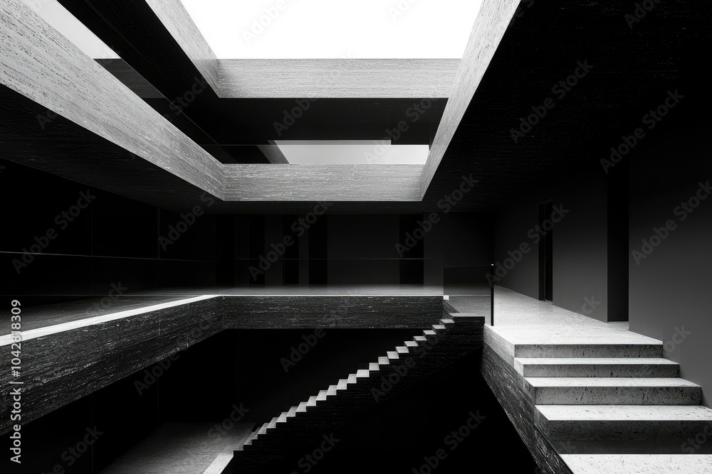 Fototapeta premium Modern Concrete Staircase and Minimalist Interior Design