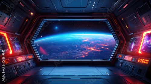 Fototapeta Naklejka Na Ścianę i Meble -  Sleek High-Tech Space Station Interior View