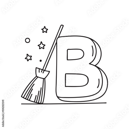 An illustration of a broom beside letter B