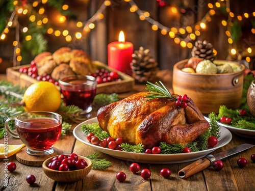 Festive Christmas Feast for Friends with Delicious Dishes and Cheerful Decor