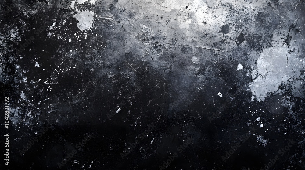 A gritty black and white texture with abstract paint splatters, creating a chaotic, artistic, and high-contrast background design.. A gritty black and white texture with abstract paint splatters, creating a chaotic, artistic, and high-contrast background design..