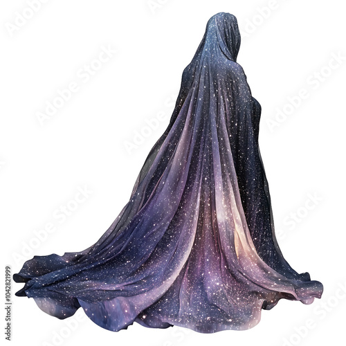  starlight cloak, A gossamer cloak woven from stardust threads, granting invisibility to its wearer. Isolated on white. photo