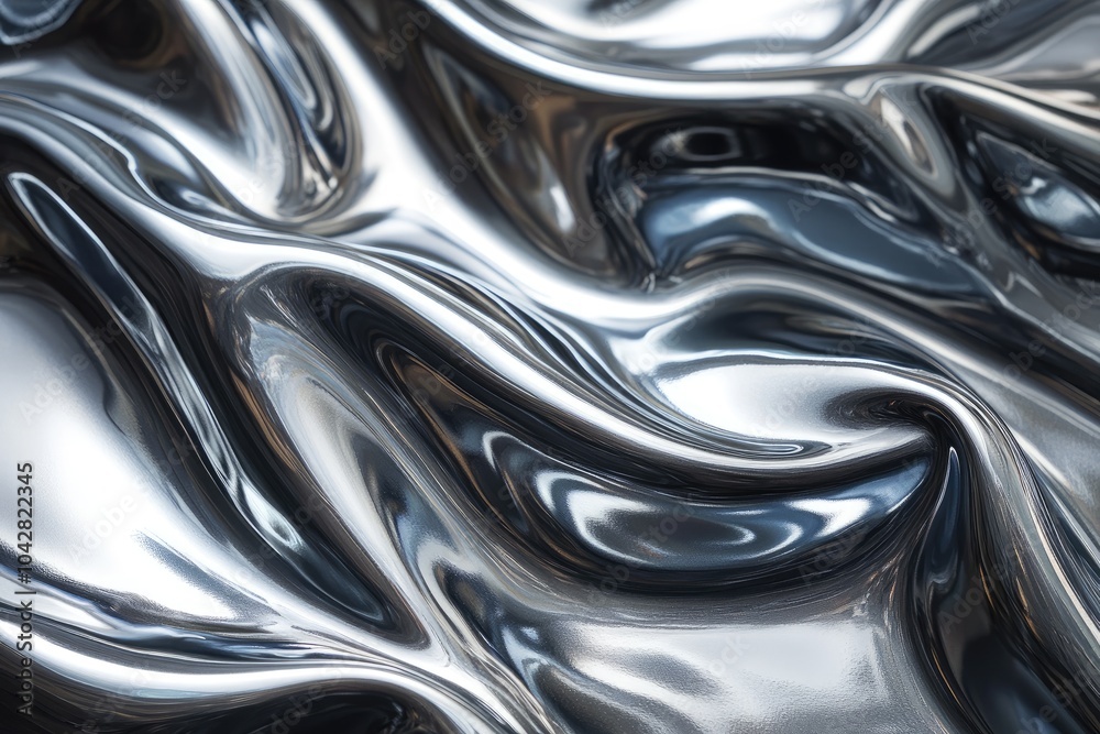 Liquid metallic silver surface forming abstract shapes background Liquid metallic silver surface forming abstract shapes background