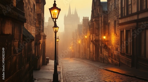 Misty Morning Street in Edinburgh photo