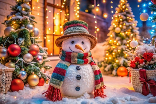 Festive Christmas Snowman Fashion Photography with Stylish Winter Attire and Holiday Accessories