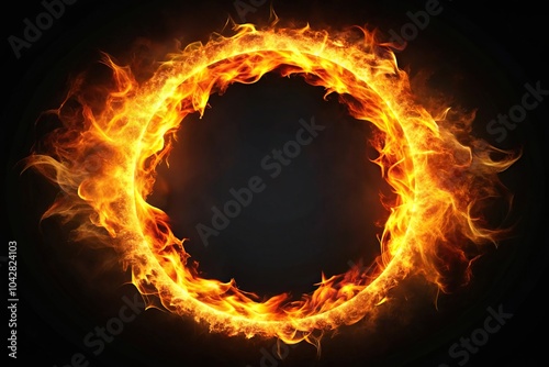 Fiery circle burning brightly against dark background casting warm glow