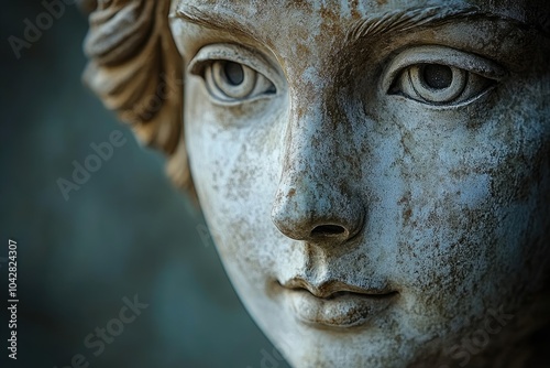 Ancient stone statue face conveying serenity and wisdom