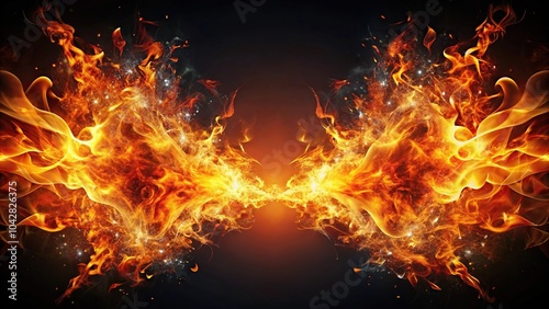 flame and fire sparks on dark abstract background