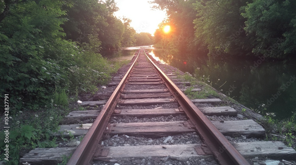 Fototapeta premium Scenic Old Railway Tracks at Sunset