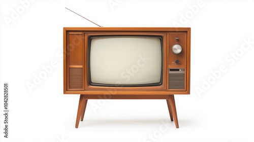 Vintage wooden television set, retro design, classic style, mid-century modern photo