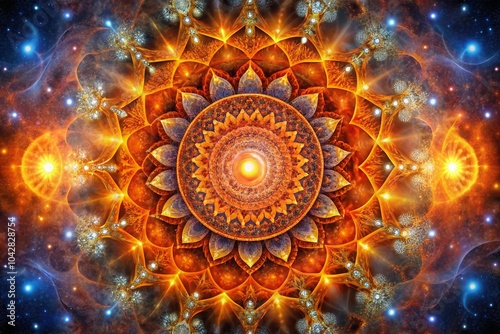 Fiery Orange Mandala in Celestial Space - Cosmic Energy and Spirituality Visuals