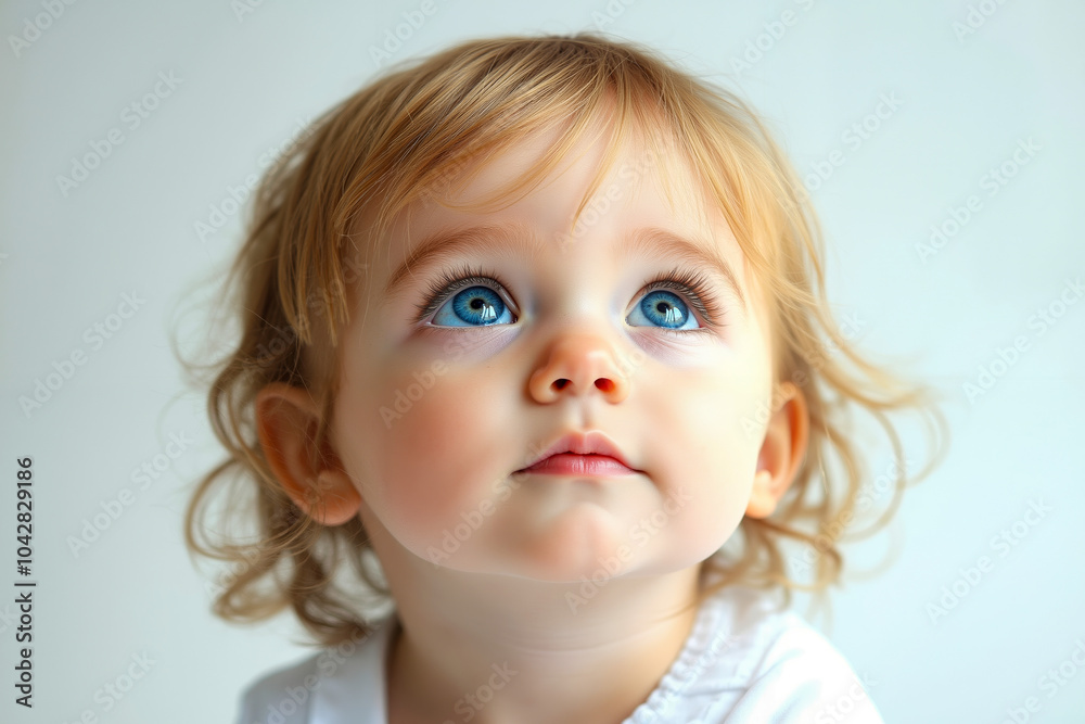 A close-up of a young child with blue eyes and blonde hair A close-up of a young child with blue eyes and blonde hair
