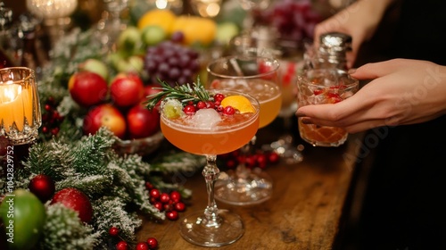 Festive Holiday Cocktail Party with Decorations and Drinks