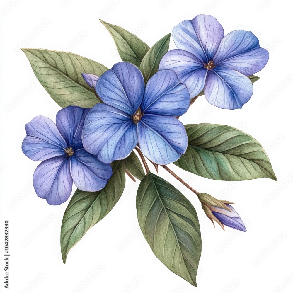 Fototapeta premium Detailed Illustration of Vinca Flower with Five Petals