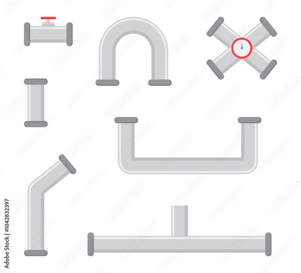 Set of metallic pipeline collection clipart flat illustration Set of metallic pipeline collection clipart flat illustration