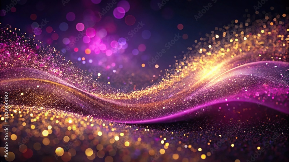 Obraz premium Elegant wave background with purple, pink, and gold glitter particles