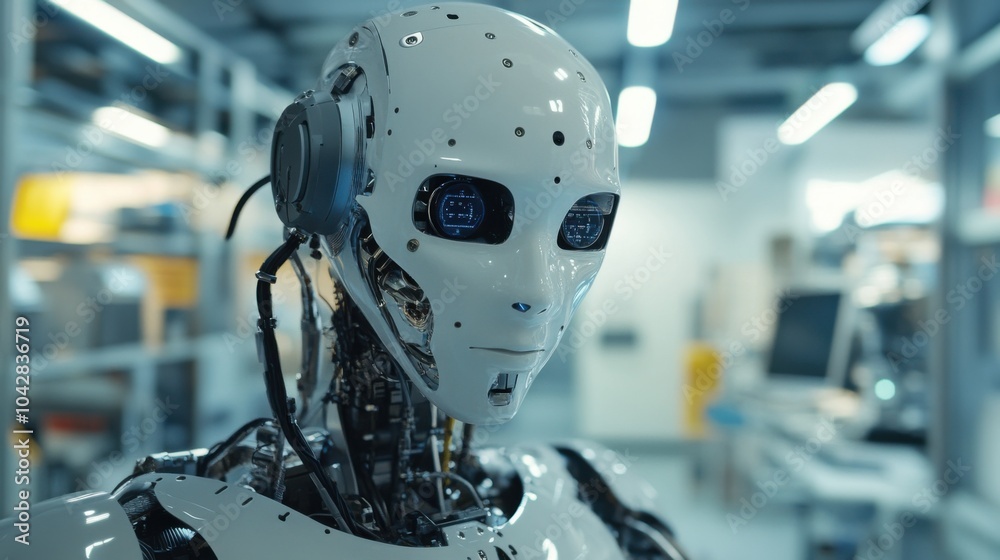 An extreme close-up of the adaptive learning algorithms and educational content delivery of a humanoid tutor robot in an educational robotics center, Robotics style, photo of An extreme close-up of the adaptive learning algorithms and educational content delivery of a humanoid tutor robot in an educational robotics center, Robotics style, photo of