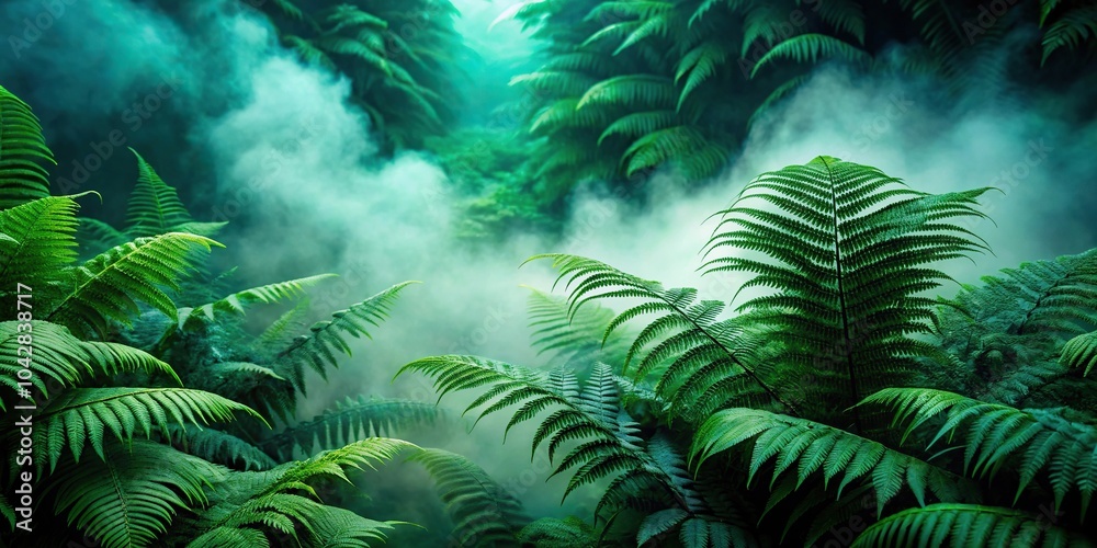 Fototapeta premium Emerald mist curling through dense ferns blending minimalism with jungle aura