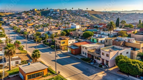 Forced perspective of Tijuana residential area in morning light