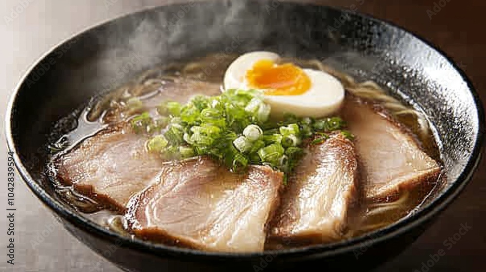 Delicious Ramen Bowl with Egg and Green Onions Delicious Ramen Bowl with Egg and Green Onions