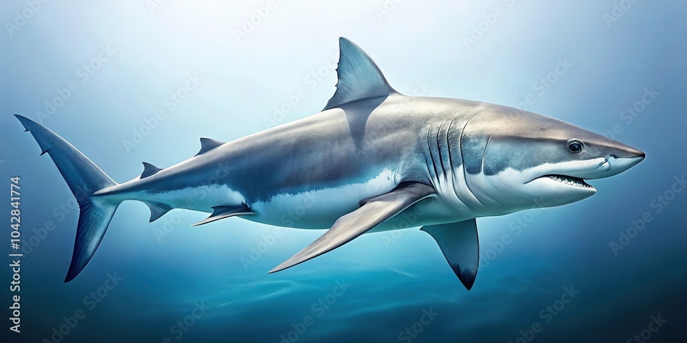 Obraz premium Large predatory marine shark white in color seen from the side Panoramic