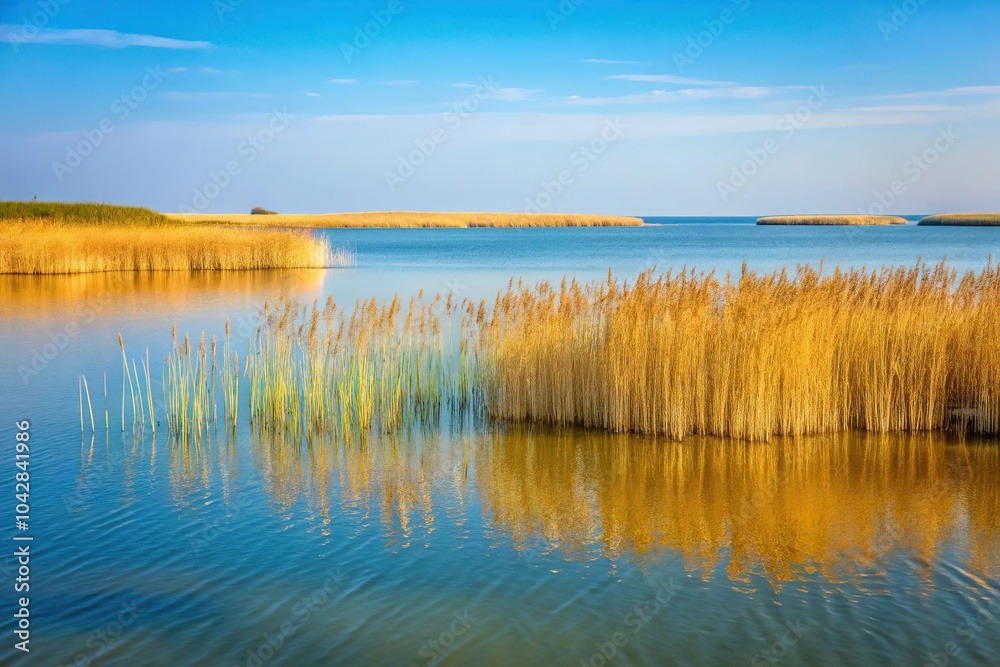 Large reed patch on Razelm Lake near Enisala Medieval Fortress in Dobrogea Large reed patch on Razelm Lake near Enisala Medieval Fortress in Dobrogea