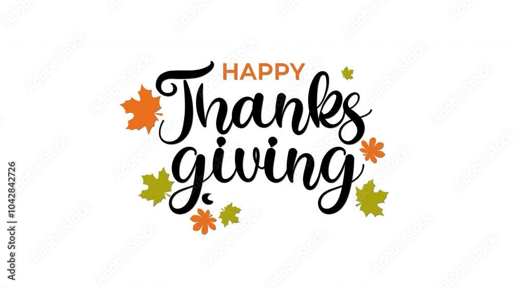 Happy thanksgiving text animation with leaves. 4K Video animated