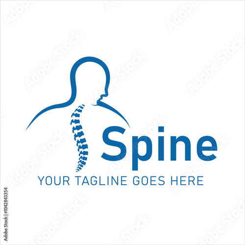 Logo with illustration of spine and human profile, designed to represent healthcare services focusing on spine, orthopedics and posture. Suitable for clinics, hospitals
