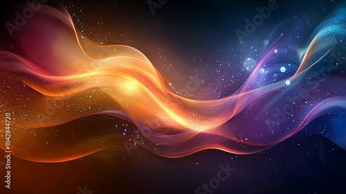 Abstract Colorful Wavy Light Trails with Particles and Glowing Effects on Dark Background