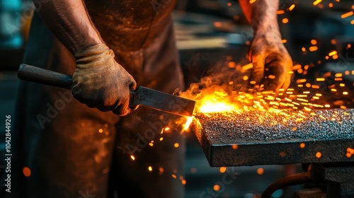 Traditional Blacksmith Forging Metal with Intense Heat