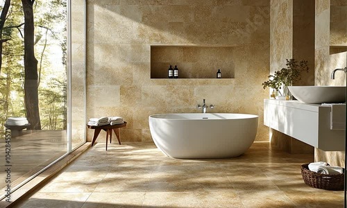 Modern Bathroom with Natural Light and Stone Tiles