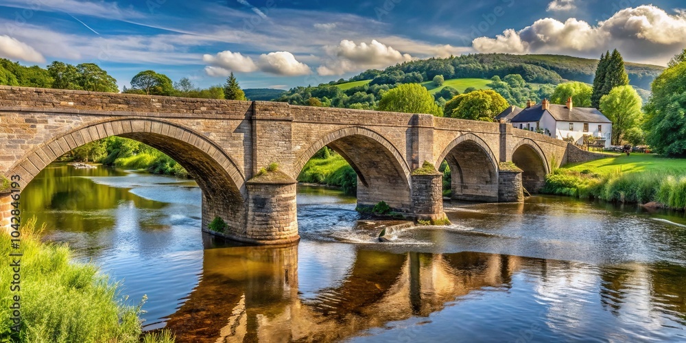 Obraz premium Close-up of the bridge over the River Wye in Builth Wells, Wales, UK