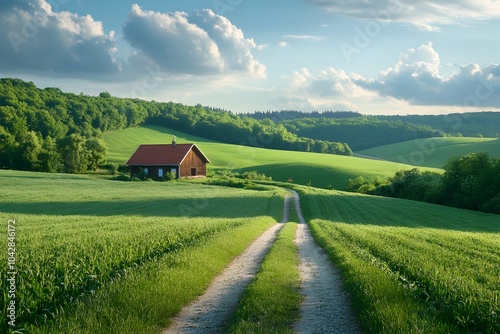 Picturesque Biogas Plant in Lush Countryside Landscape Showcasing Sustainable Energy Production