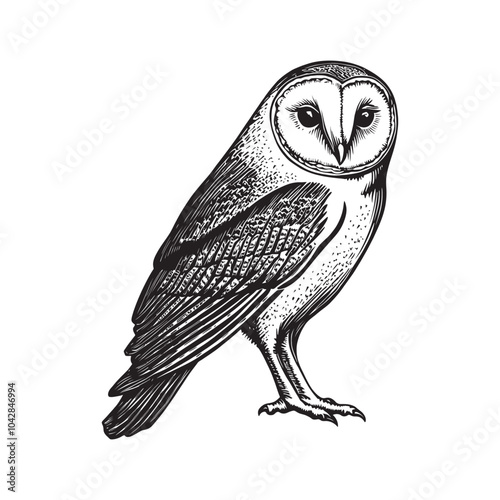 Elegant Barn Owl Illustration in Black and White