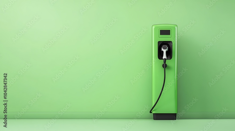 Green electric charger, minimalist green wall Green electric charger, minimalist green wall