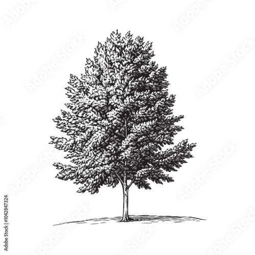 Detailed Sketch of a Leafy Tree on White Background