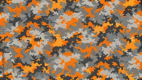 Leading lines modern abstract grey and orange camo pattern with grunge style aesthetic seamless repeatable background