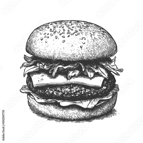 Classic Hand-Drawn Burger with Fresh Ingredients