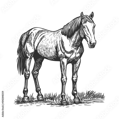 Elegant Standing Horse in Vintage Illustration Style