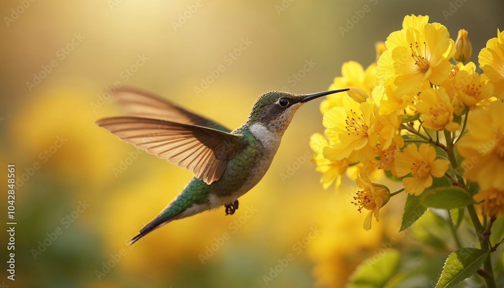 Fototapeta premium Broad Billed Hummingbird. Using different backgrounds the bird becomes more interesting and blends with the colors