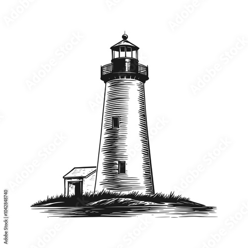 Vintage Lighthouse Illustration in Black and White