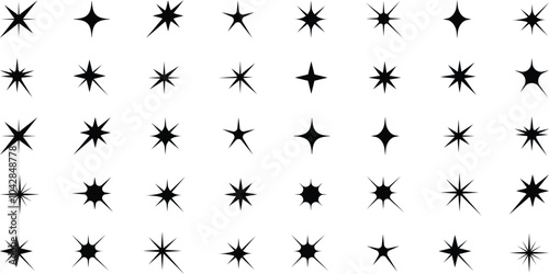 Sparkle star icons. Abstract sparkle icon, shine icon, clean icon, star, icon shape vector illustration. Different black sparkles icons. Vector illustration