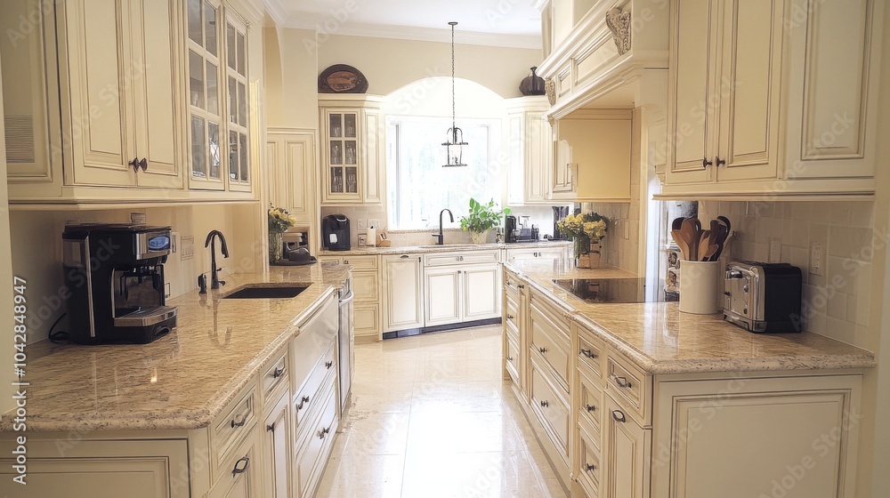 Elegant Modern Kitchen with Cream Cabinets and Marble Counters Elegant Modern Kitchen with Cream Cabinets and Marble Counters