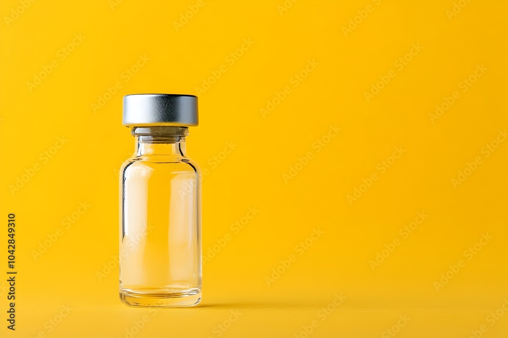 Empty Glass Vial on a Vibrant Yellow Background Symbolizing Medication or Treatment Empty Glass Vial on a Vibrant Yellow Background Symbolizing Medication or Treatment